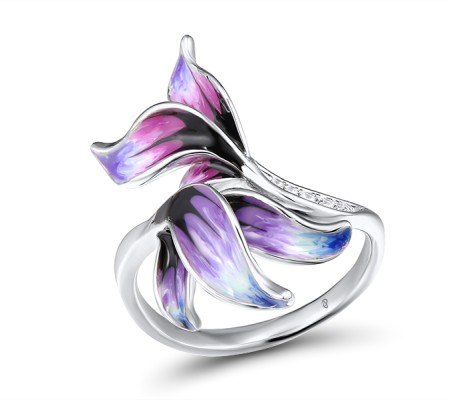 Sterling Silver Ring Enamel,White Cubic Zirconia (R312187ENA1SL925) - US 6