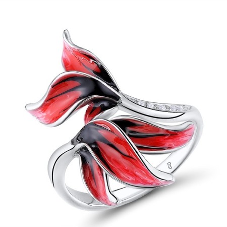 Sterling Silver Ring Enamel,White Cubic Zirconia (R312187ENA2SL925)