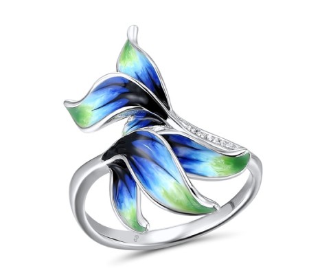 Sterling Silver Ring Enamel,White Cubic Zirconia (R312187ENASL925) - US 6