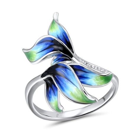 Sterling Silver Ring Enamel,White Cubic Zirconia (R312187ENASL925) - US 6