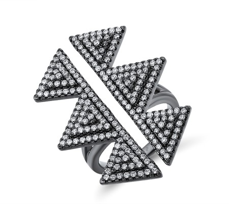 Sterling Silver w/ Black Plating Ring White Cubic Zirconia (R312210WCZSB925)