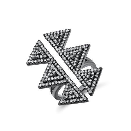 Sterling Silver w/ Black Plating Ring White Cubic Zirconia (R312210WCZSB925)