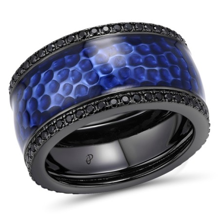 Sterling Silver w/ Black White Plating Ring Black spinel,Enamel (R312232ENASK925)