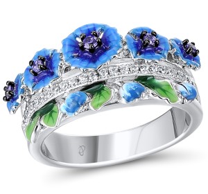 Sterling Silver w/ Black White Plating Ring Enamel,White Cubic Zirconia,Dark Purple CZ (R312236ENASK925) - US 6