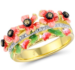 Sterling Silver w/ Yellow Black White Plating Ring Enamel,White Cubic Zirconia,Yellow Cubic Zirconia (R312237ENASZ925) - US 6