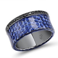 Sterling Silver w/ Black White Plating Ring Black spinel,Enamel (R312260CENASK925)