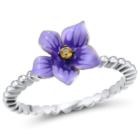 Sterling Silver w/ Black White Plating Ring Enamel,Yellow Nano Crystal (R312268ENASK925)