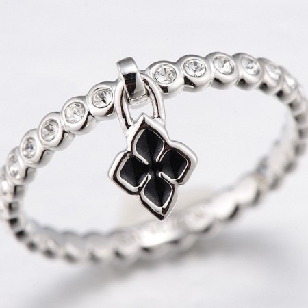 Brass w/ White Gold Plating Ring Enamel,Swarovski 001 (R312601ENABRW)