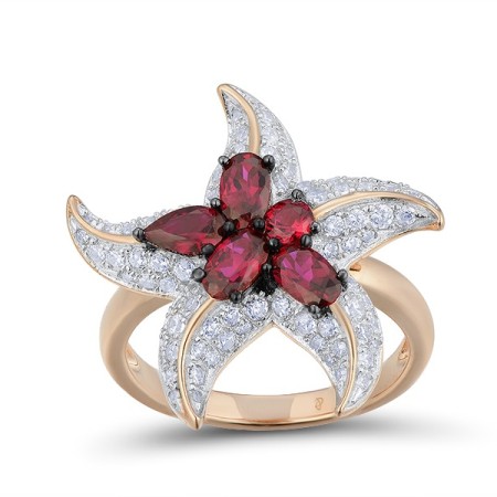Sterling Silver w/ Rose Black White Plating Ring Created Ruby,White Cubic Zirconia (R312822CRZSV925) - US 8