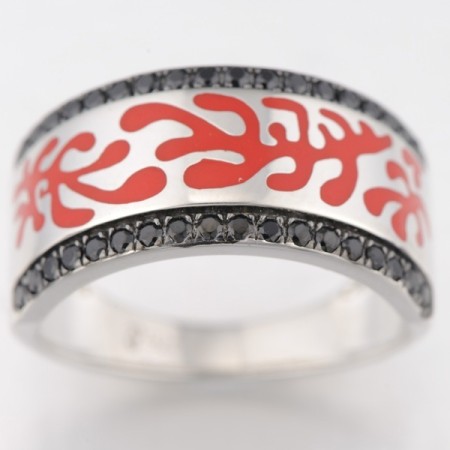 Sterling Silver w/ Black White Plating Ring Black spinel,Enamel (R312838ENASK925)