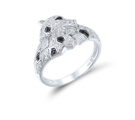 Sterling Silver w/ Black White Plating Ring Black spinel,White Cubic Zirconia (R312945SBSNZSK925) - US 6
