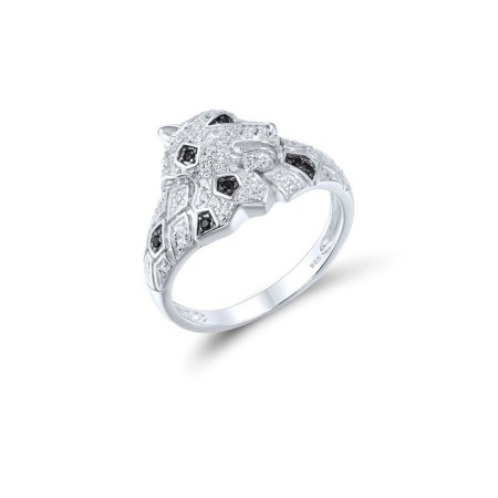 Sterling Silver w/ Black White Plating Ring Black spinel,White Cubic Zirconia (R312945SBSNZSK925) - US 6