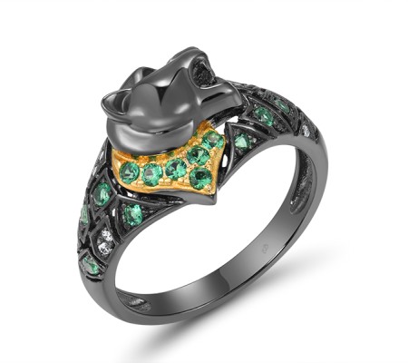 Sterling Silver w/ Yellow Black Plating Ring Green Spinel,White Cubic Zirconia (R312946SGSZSC925) - US 6