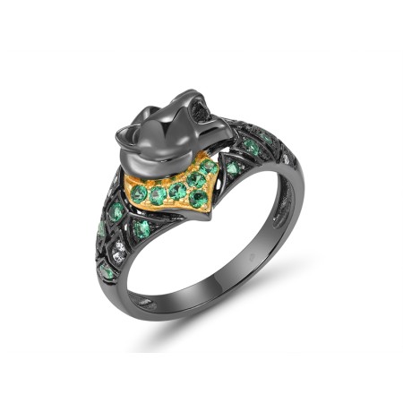 Sterling Silver w/ Yellow Black Plating Ring Green Spinel,White Cubic Zirconia (R312946SGSZSC925) - US 6