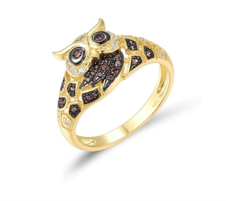 Sterling Silver w/ Yellow Black Plating Ring Chocolate CZ,White Cubic Zirconia (R312947SCHWZSC925) - US 7