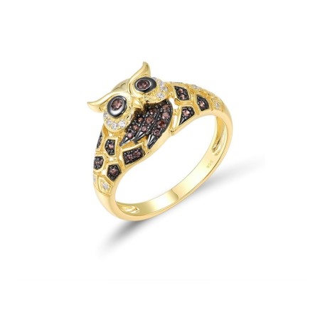 Sterling Silver w/ Yellow Black Plating Ring Chocolate CZ,White Cubic Zirconia (R312947SCHWZSC925) - US 7