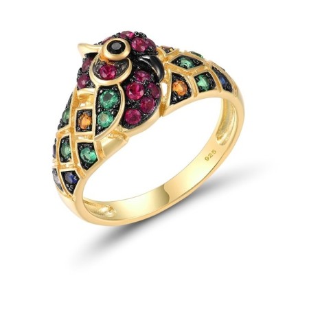 Sterling Silver w/ Yellow Black Plating Ring Black spinel,Created Ruby,Created Sapphire,Green Spinel,Yellow Nano Crystal (R312948SMULSC925) - US 6