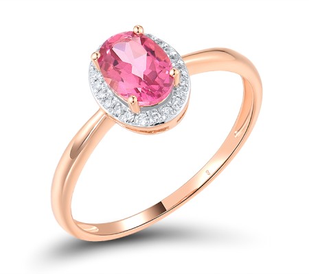 14KRW Ring Diamond,Pink Topaz (R313184PNT14KRW) - US 6.5