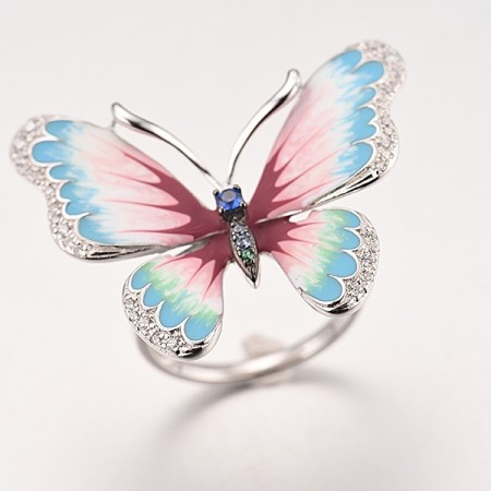 Sterling Silver w/ Black White Plating Ring Blue Nano Cubic Zirconia,Blue Spinel,Enamel,Green Spinel,White Cubic Zirconia (R313202ENA1SK925)