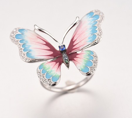 Sterling Silver w/ Black White Plating Ring Blue Nano Cubic Zirconia,Blue Spinel,Enamel,Green Spinel,White Cubic Zirconia (R313202ENS1SK925)