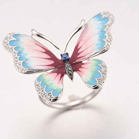 Sterling Silver w/ Black White Plating Ring Blue Nano Cubic Zirconia,Blue Spinel,Enamel,Green Spinel,White Cubic Zirconia (R313202ENS1SK925)