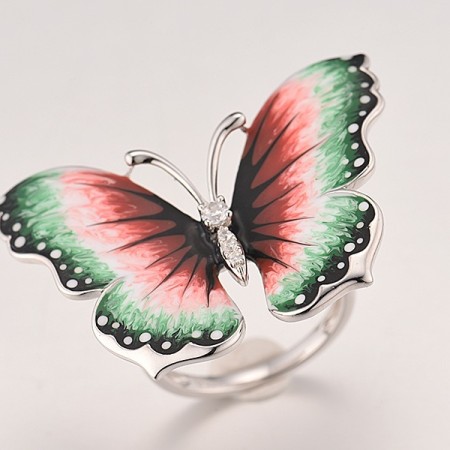 Sterling Silver Ring Enamel,White Cubic Zirconia (R313203ENA1SL925)