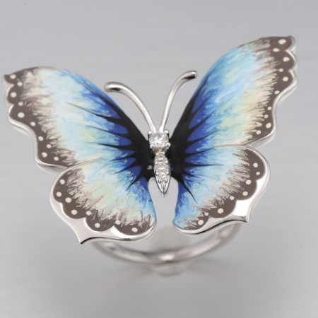 Sterling Silver Ring Enamel,White Cubic Zirconia (R313203ENASL925)