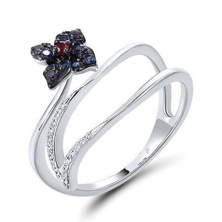 Sterling Silver w/ Black White Plating Ring Created Ruby,Created Sapphire,White Cubic Zirconia (R313210CUSZSK925)