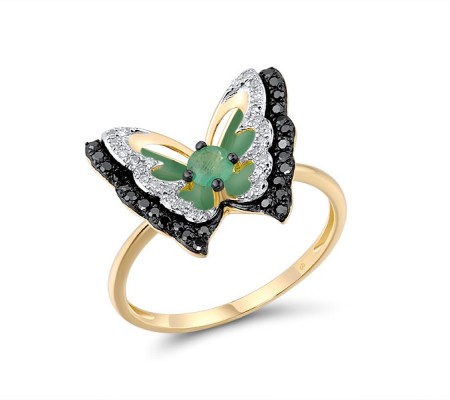 14KYWB Ring Black Diamond,Diamond,Emerald (R313214BDE14KYWB) - US 6