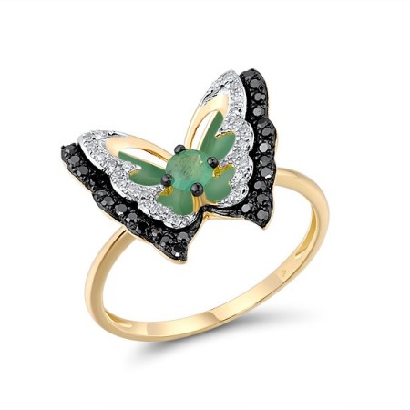 14KYWB Ring Black Diamond,Diamond,Emerald (R313214BDE14KYWB) - US 6