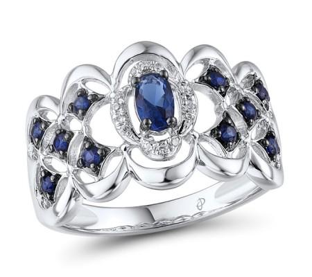14KWB Ring Blue Sapphire,Diamond (R313223SAP14KWB) - US 6