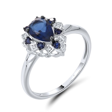 Sterling Silver w/ Black White Plating Ring Blue Glass,Created Sapphire,White Cubic Zirconia (R313331CSBZSK925)