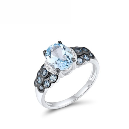 14KWB Ring Blue Topaz (Sky Blue),Blue Topaz (Swiss Blue),Diamond (R313363BTK14KWB) - US 6