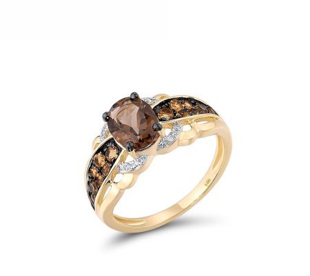 14KYWB Ring Citrine,Diamond,Smoky Quartz (R313399QCT14KYWB) - US 6