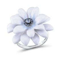 Sterling Silver w/ Black White Plating Ring Blue Spinel,Enamel (R313414ENA1SK925)