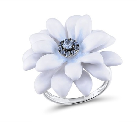 Sterling Silver w/ Black White Plating Ring Blue Spinel,Enamel (R313414ENA1SK925)