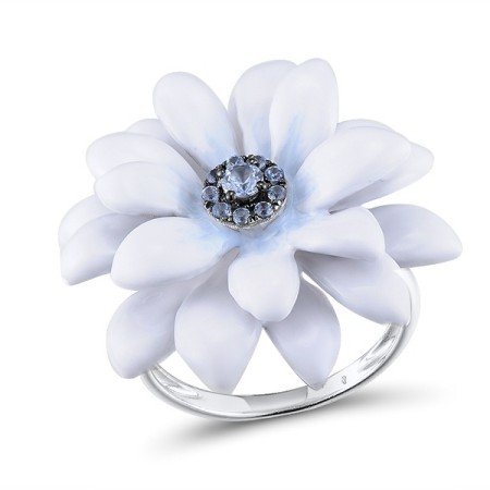 Sterling Silver w/ Black White Plating Ring Blue Spinel,Enamel (R313414ENA1SK925)