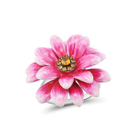 Sterling Silver w/ Black White Plating Ring Enamel,Yellow Nano Crystal (R313414ENASK925)