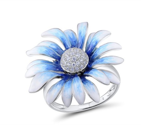 Sterling Silver Ring Enamel,White Cubic Zirconia (R313415ENA1SL925)