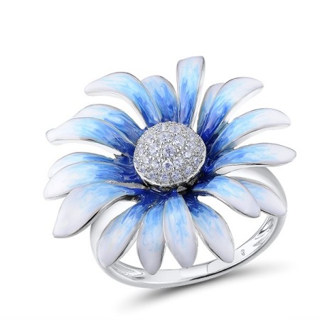 Sterling Silver Ring Enamel,White Cubic Zirconia (R313415ENA1SL925)