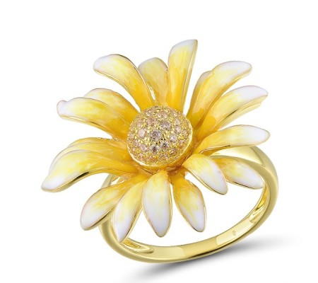 Sterling Silver w/ Yellow Plating Ring Champagne Cubic Zirconia,Enamel (R313415ENA2SY925)