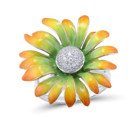 Sterling Silver Ring Enamel,White Cubic Zirconia (R313415ENASL925)