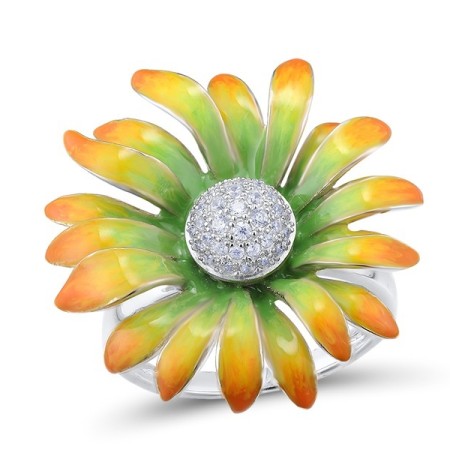 Sterling Silver Ring Enamel,White Cubic Zirconia (R313415ENASL925)