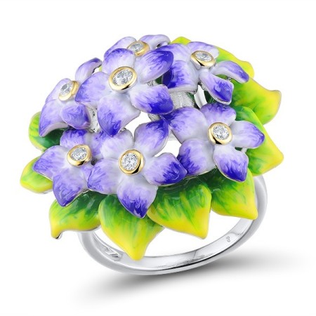 Sterling Silver w/ IONIC YELLOW PLATING Ring Enamel,White Cubic Zirconia (R313418ENA1SP925)