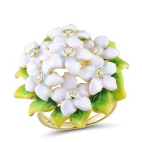 Sterling Silver w/ Yellow Plating Ring Enamel,White Cubic Zirconia (R313418ENA2SY925)