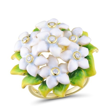Sterling Silver w/ Yellow Plating Ring Enamel,White Cubic Zirconia (R313418ENA2SY925)