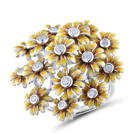 Sterling Silver Ring Enamel,White Cubic Zirconia (R313419ENA1SL925)