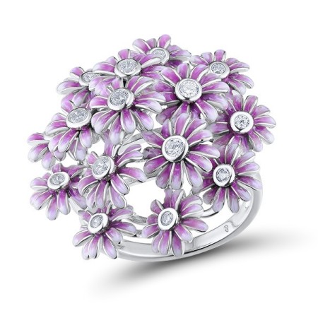 Sterling Silver Ring Enamel,White Cubic Zirconia (R313419ENA2SL925)