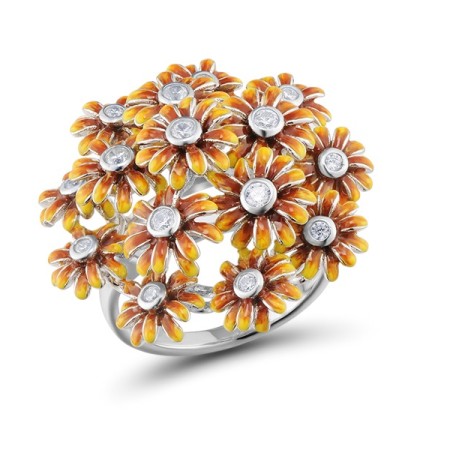 Sterling Silver Ring Enamel,White Cubic Zirconia (R313419ENASL925)