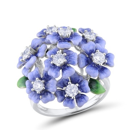 Sterling Silver Ring Enamel,White Cubic Zirconia (R313420ENA1SL925)